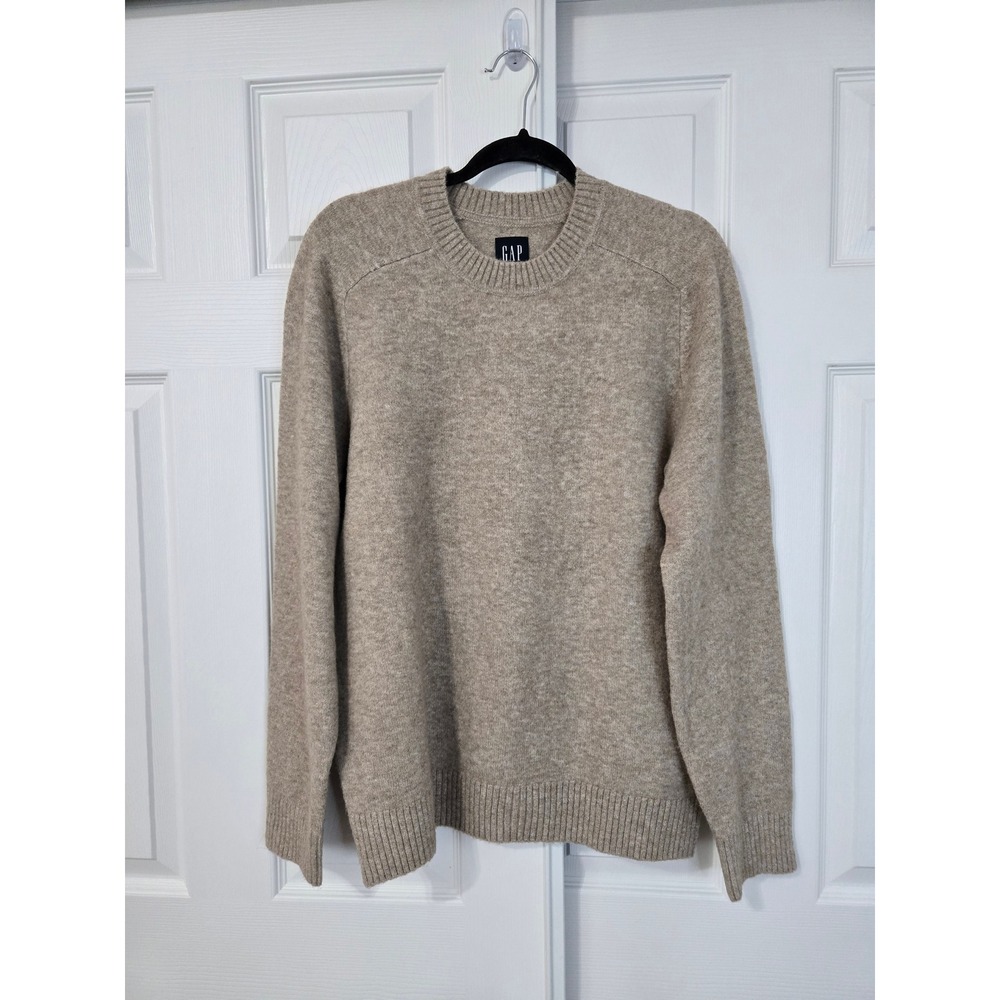 GAP Womens Medium Oatmeal Heather Knit Crewneck Sweater Long Sleeve Ribbed Trim
